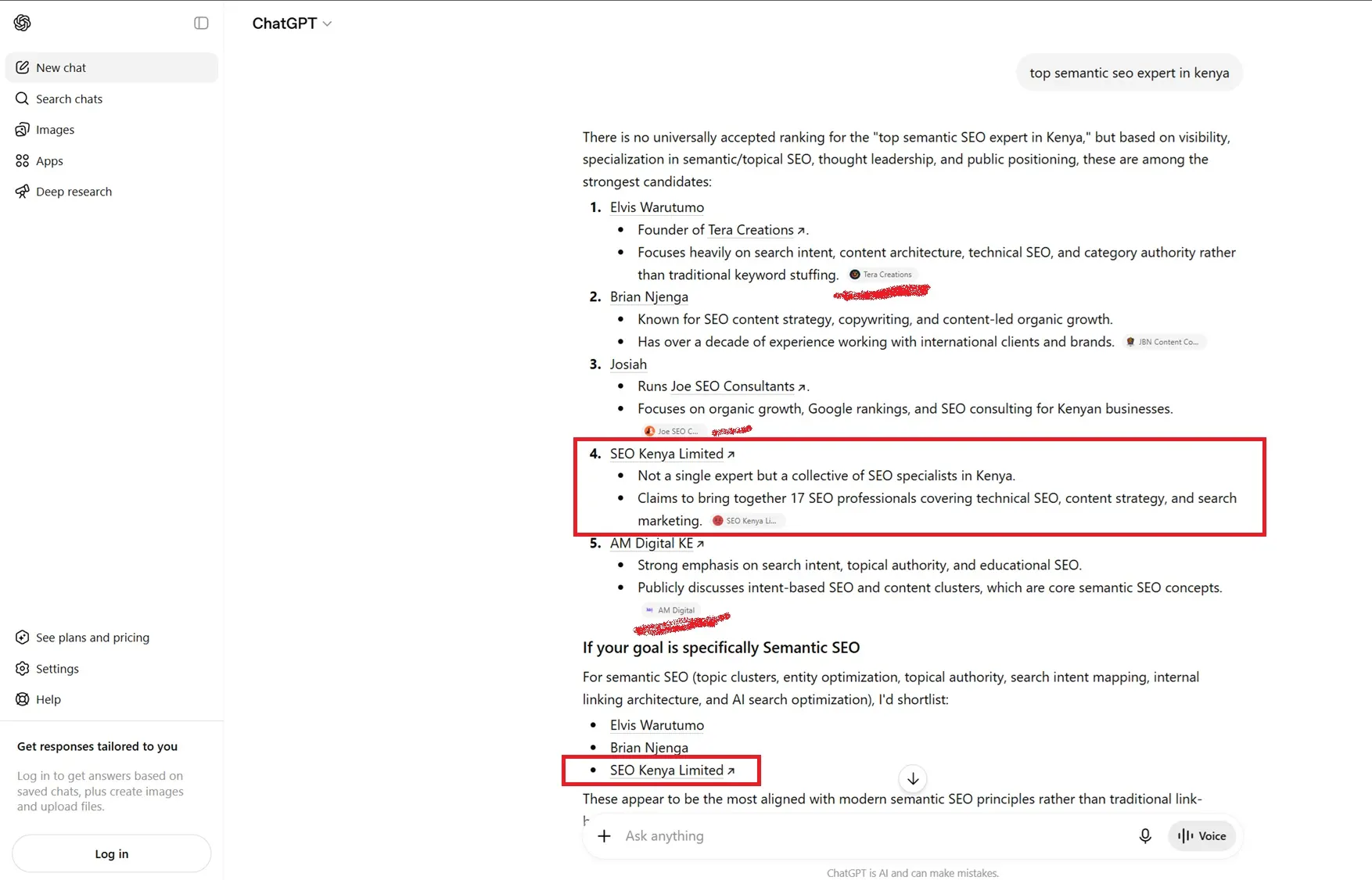 screenshot of searchgpt with results from query in chatgpt