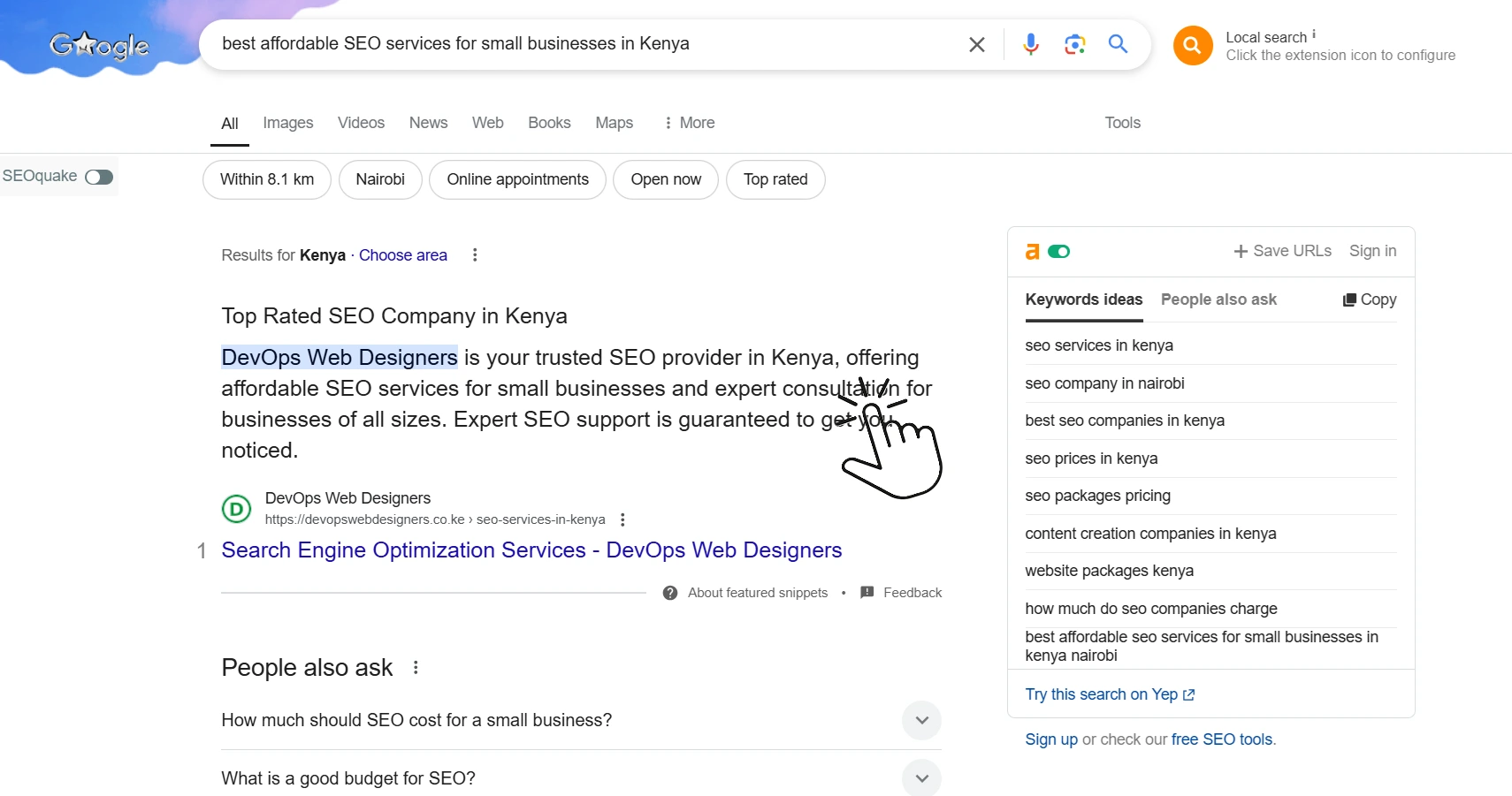 Featured snippet position zero SERP result in kenya